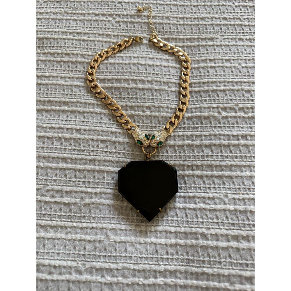 Snake Head Curb Chain Necklace with Black Stone Pendant-very Cleopatra